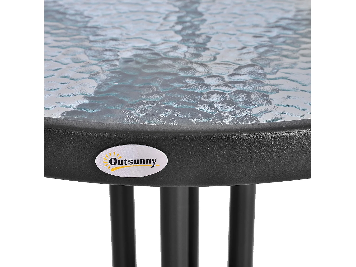 Rano Round Bistro Table 60cm Metal Frame Tempered Glass Black