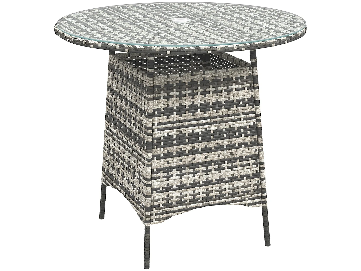 Viveke Grey Rattan Outdoor Coffee Table with Tempered Glass Top and Parasol Hole