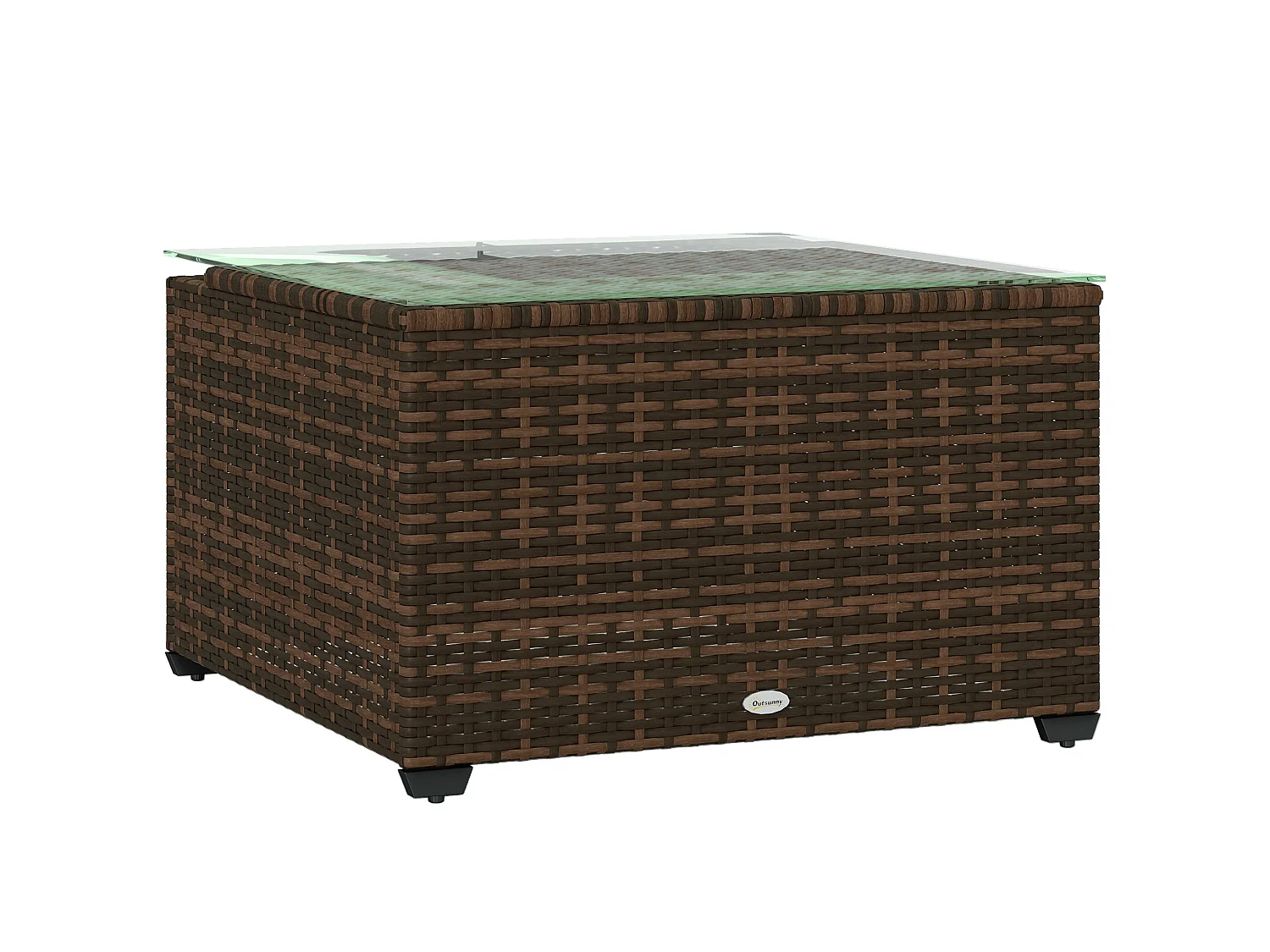 Nolone Brown Rattan Outdoor Side Table with Tempered Glass Top 62x38cm