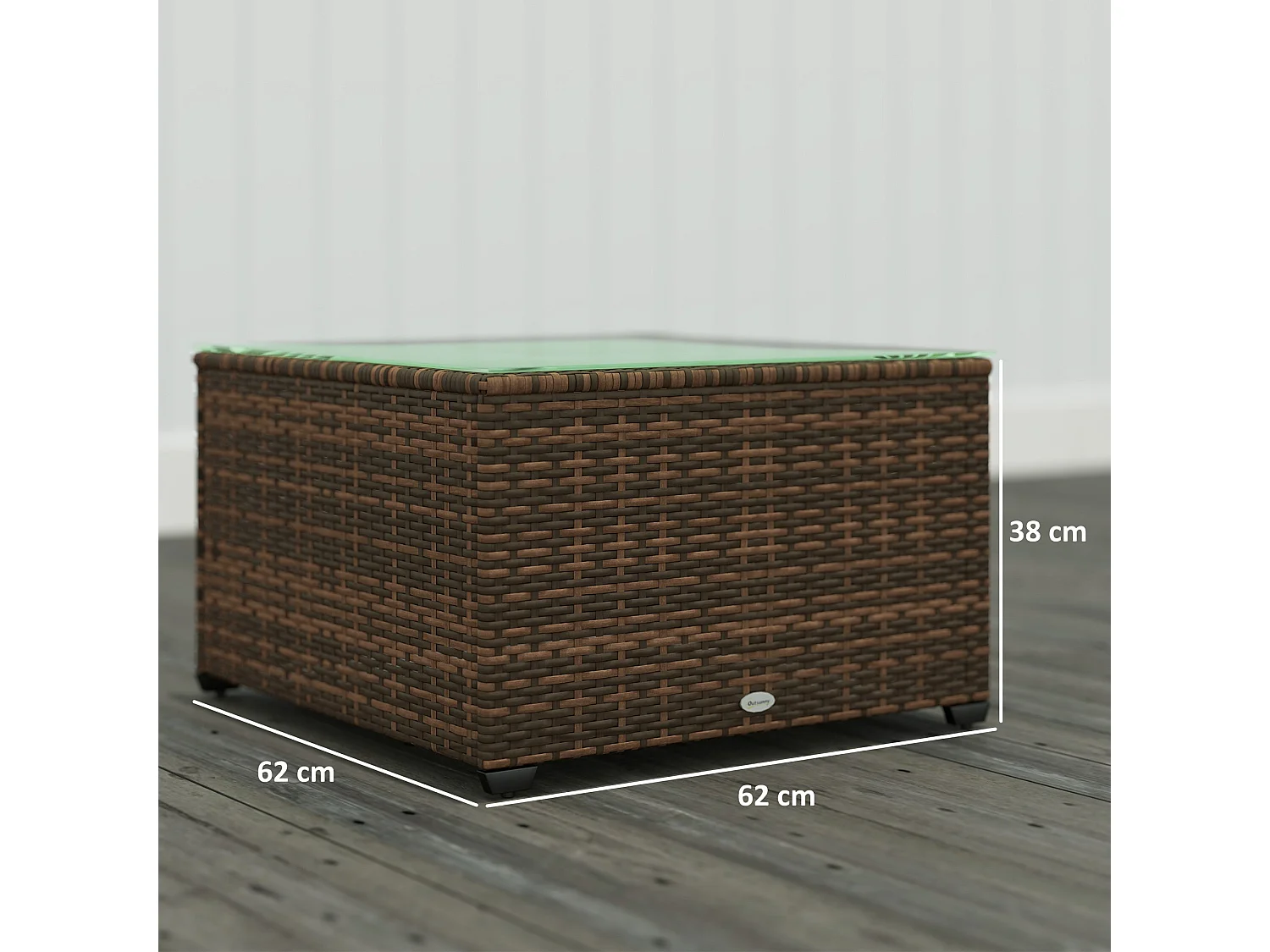 Nolone Brown Rattan Outdoor Side Table with Tempered Glass Top 62x38cm