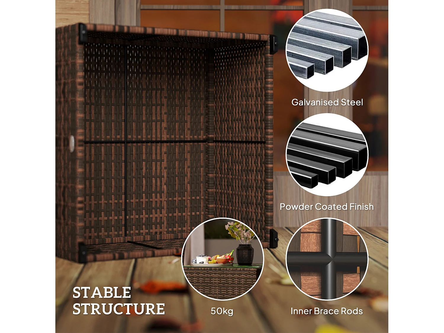 Nolone Brown Rattan Outdoor Side Table with Tempered Glass Top 62x38cm