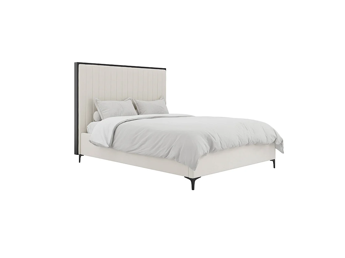 Killarney 5ft King Bed Cream Velvet with Tall Ribbed Headboard and Matt Black Frame