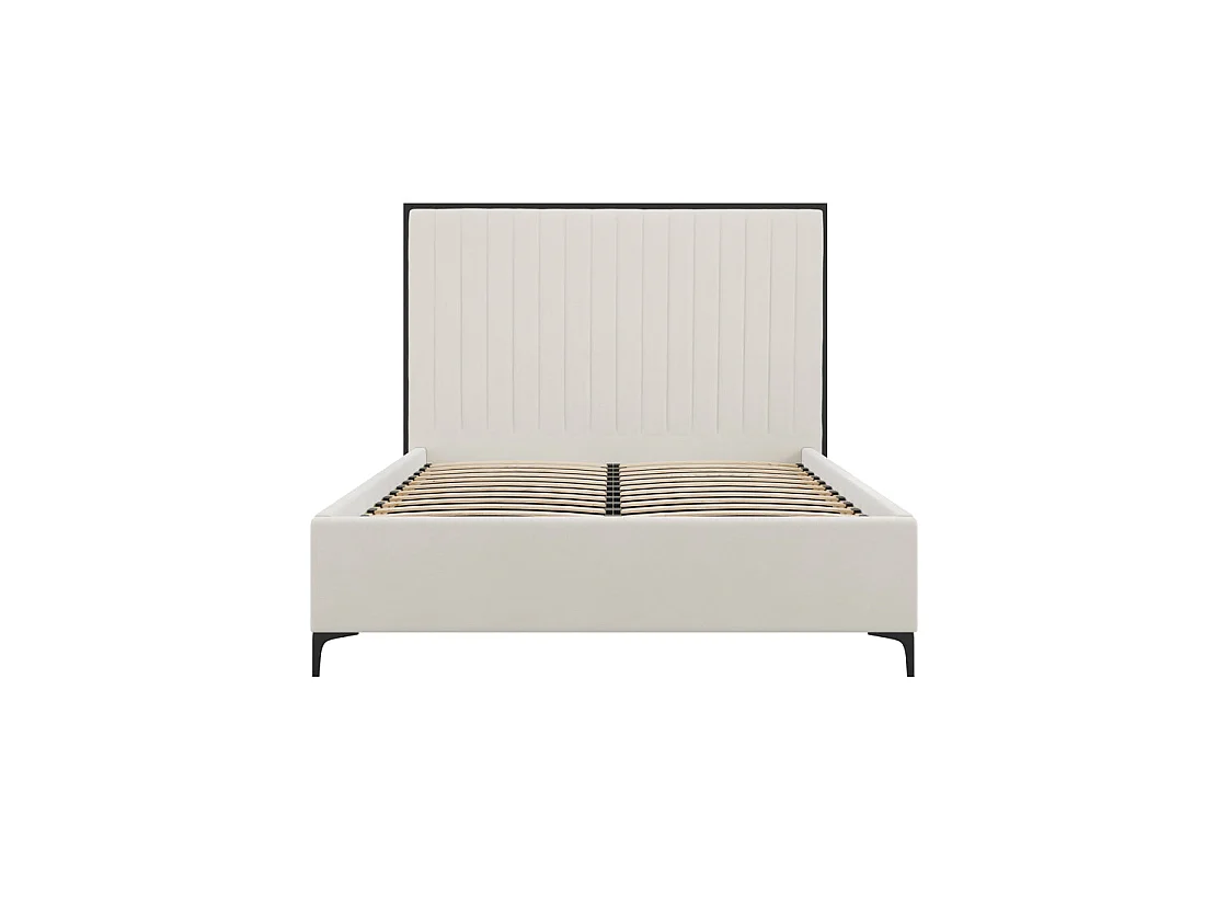 Killarney 5ft King Bed Cream Velvet with Tall Ribbed Headboard and Matt Black Frame