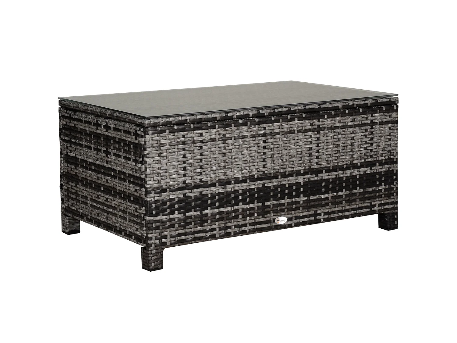 Lolifi Grey Mixed Rattan Outdoor Coffee Table with 5mm Glass Top