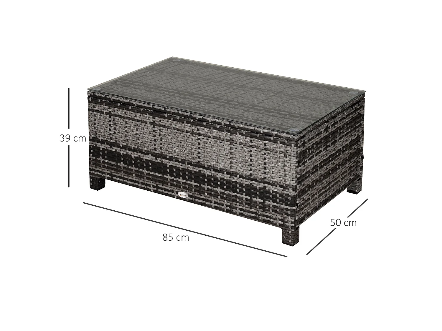 Lolifi Grey Mixed Rattan Outdoor Coffee Table with 5mm Glass Top