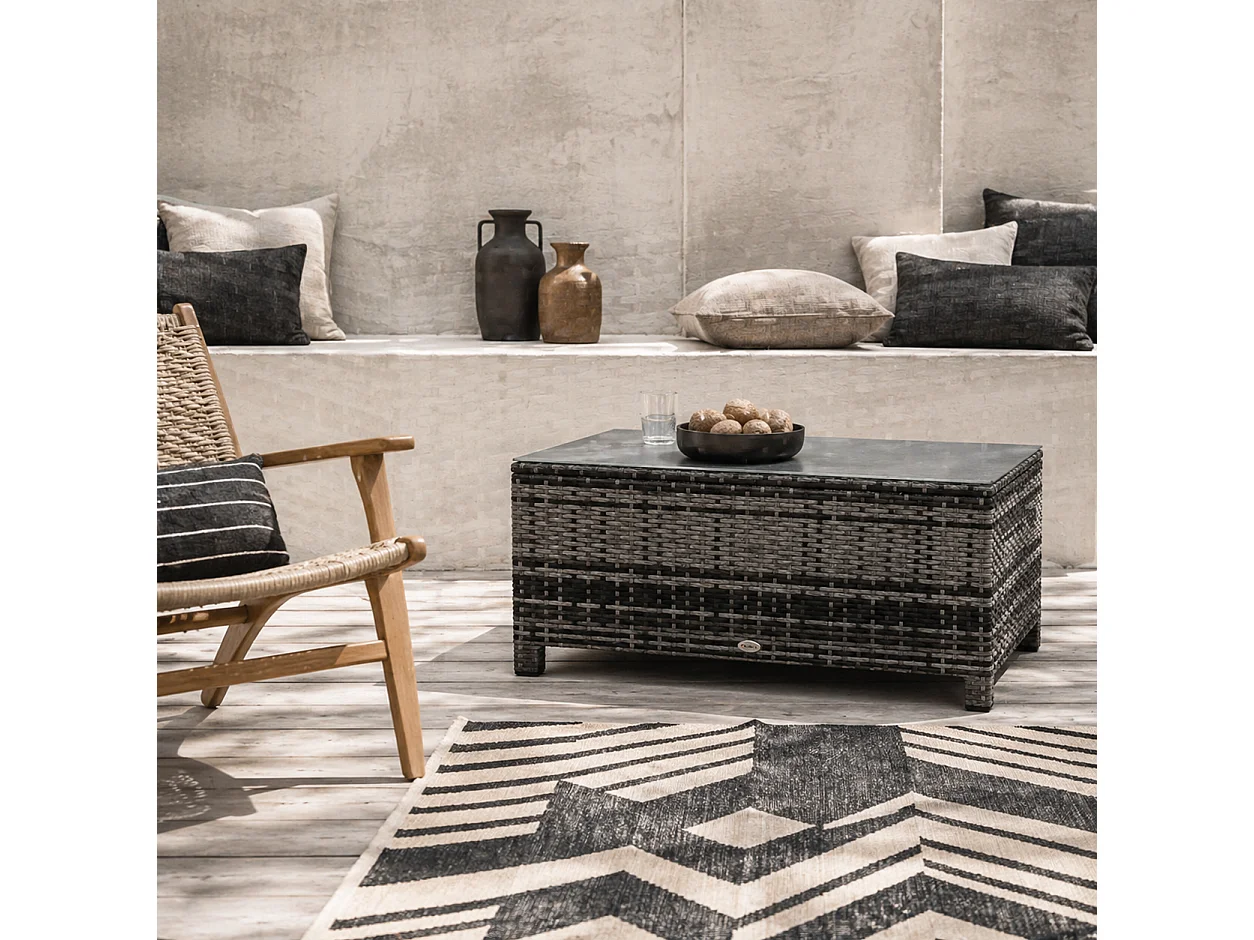 Lolifi Grey Mixed Rattan Outdoor Coffee Table with 5mm Glass Top