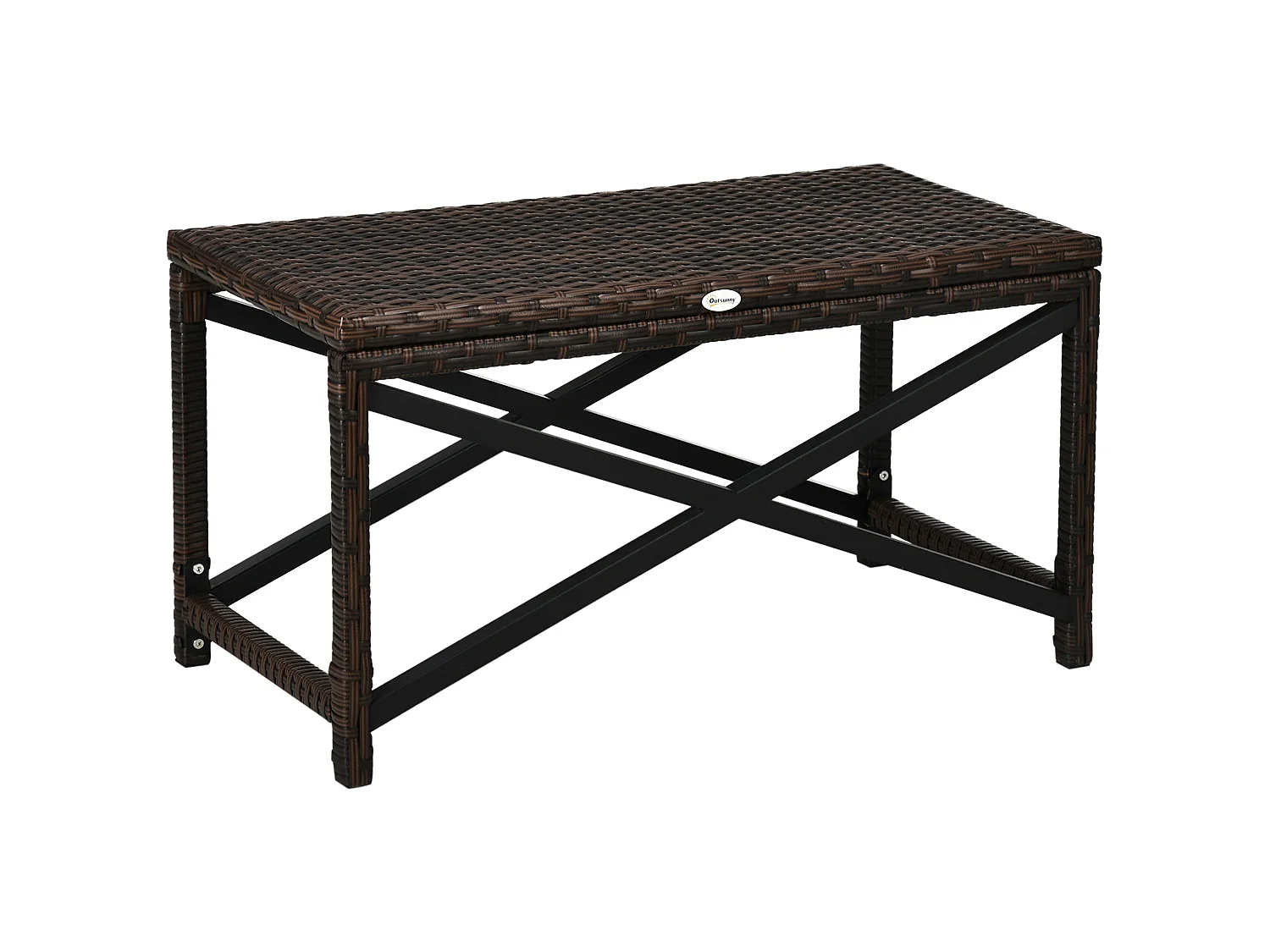 Donori Mixed Brown Rattan Outdoor Coffee Table with X Frame and Woven Top