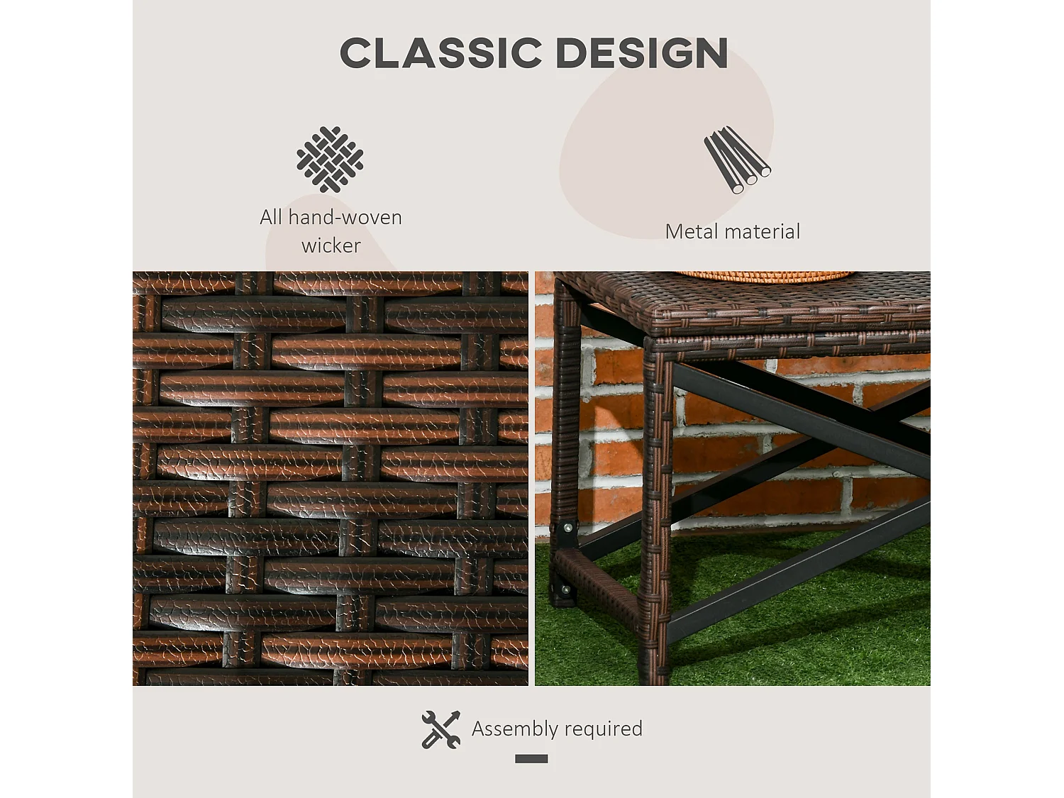 Donori Mixed Brown Rattan Outdoor Coffee Table with X Frame and Woven Top