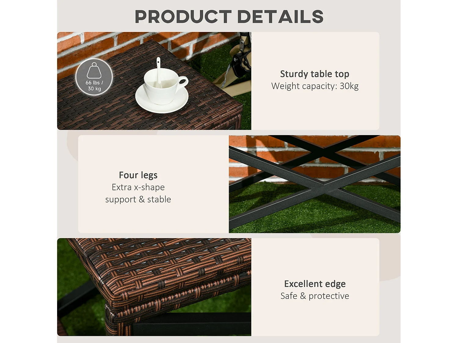 Donori Mixed Brown Rattan Outdoor Coffee Table with X Frame and Woven Top