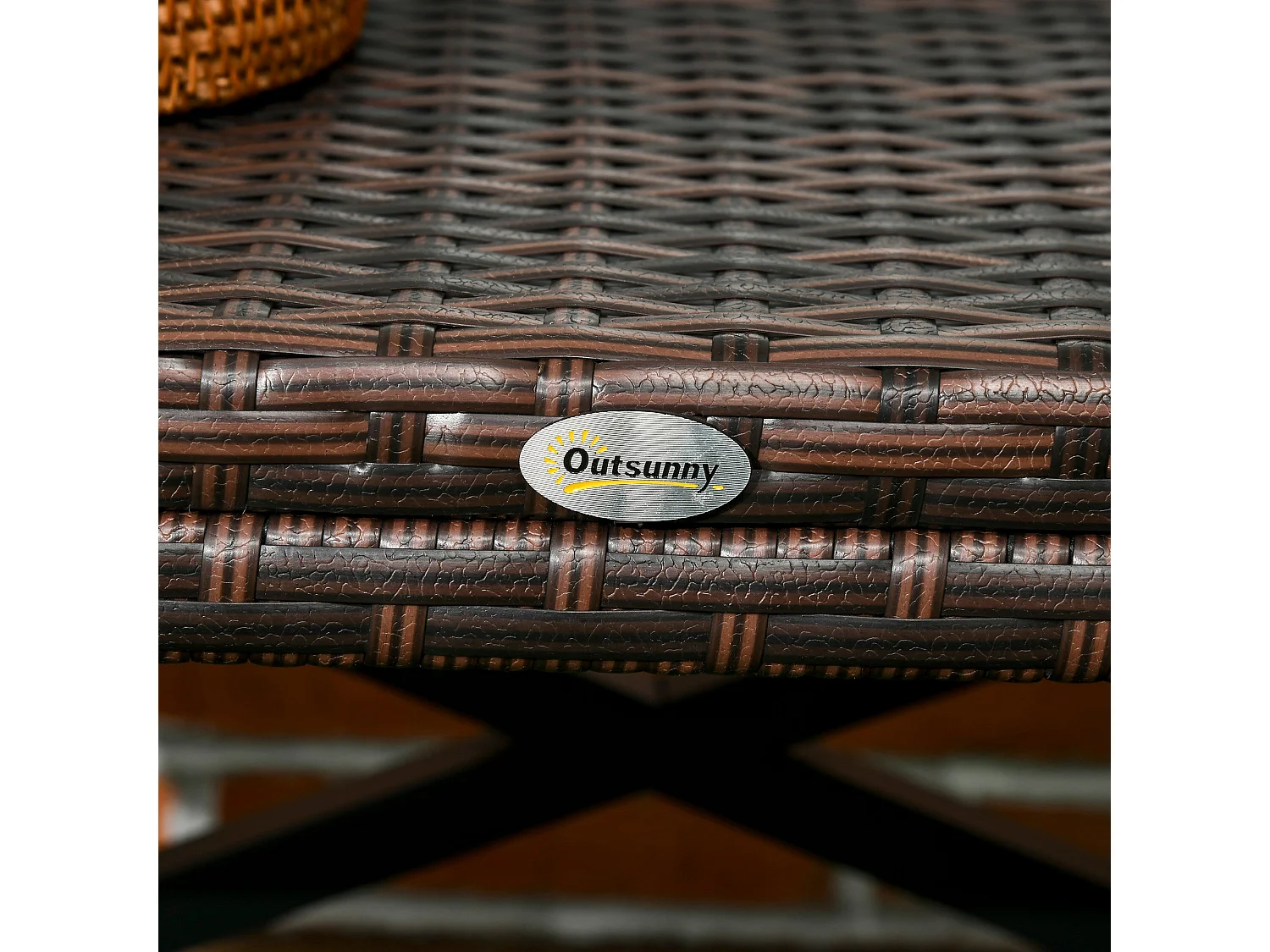 Donori Mixed Brown Rattan Outdoor Coffee Table with X Frame and Woven Top