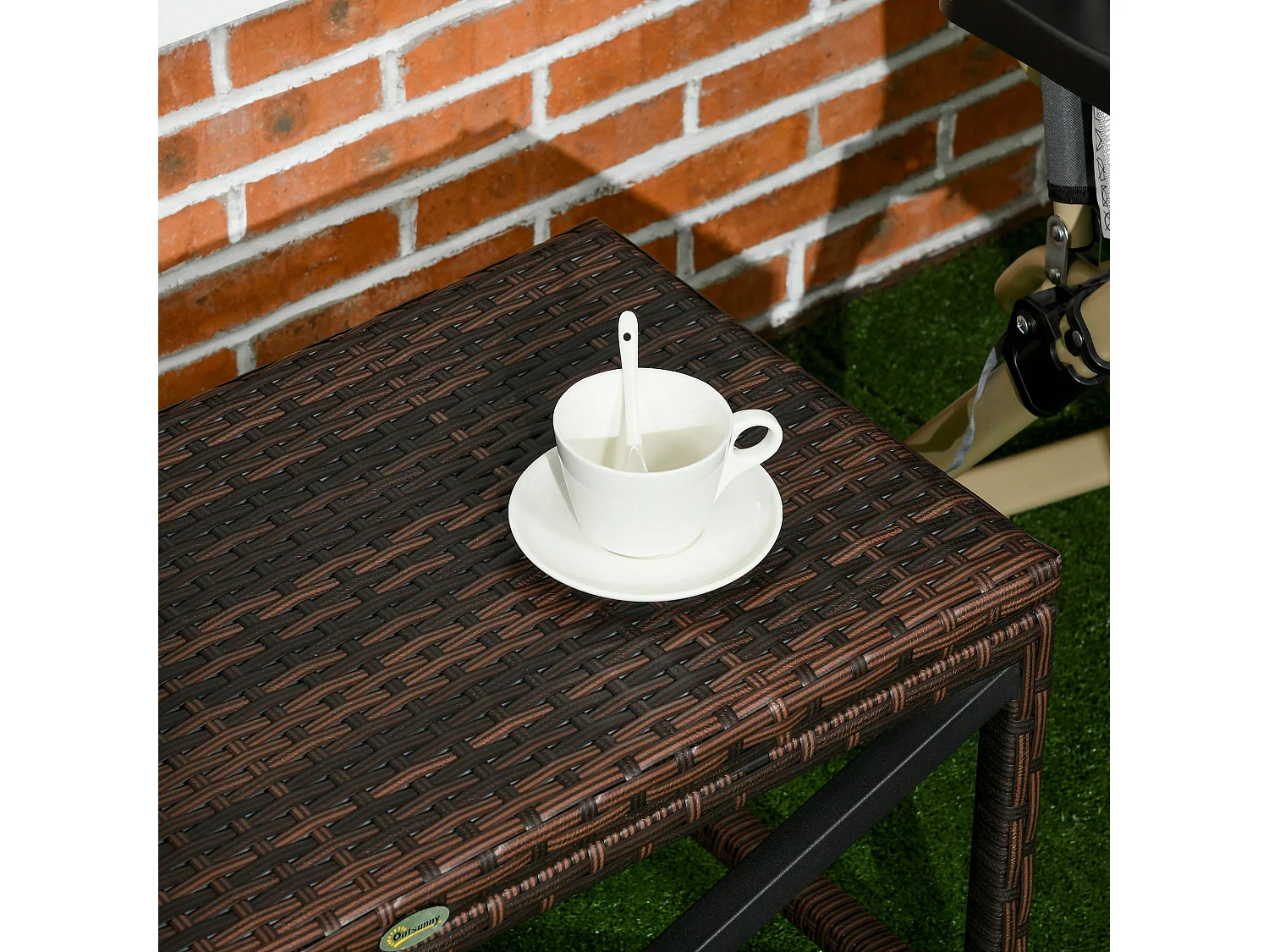 Donori Mixed Brown Rattan Outdoor Coffee Table with X Frame and Woven Top