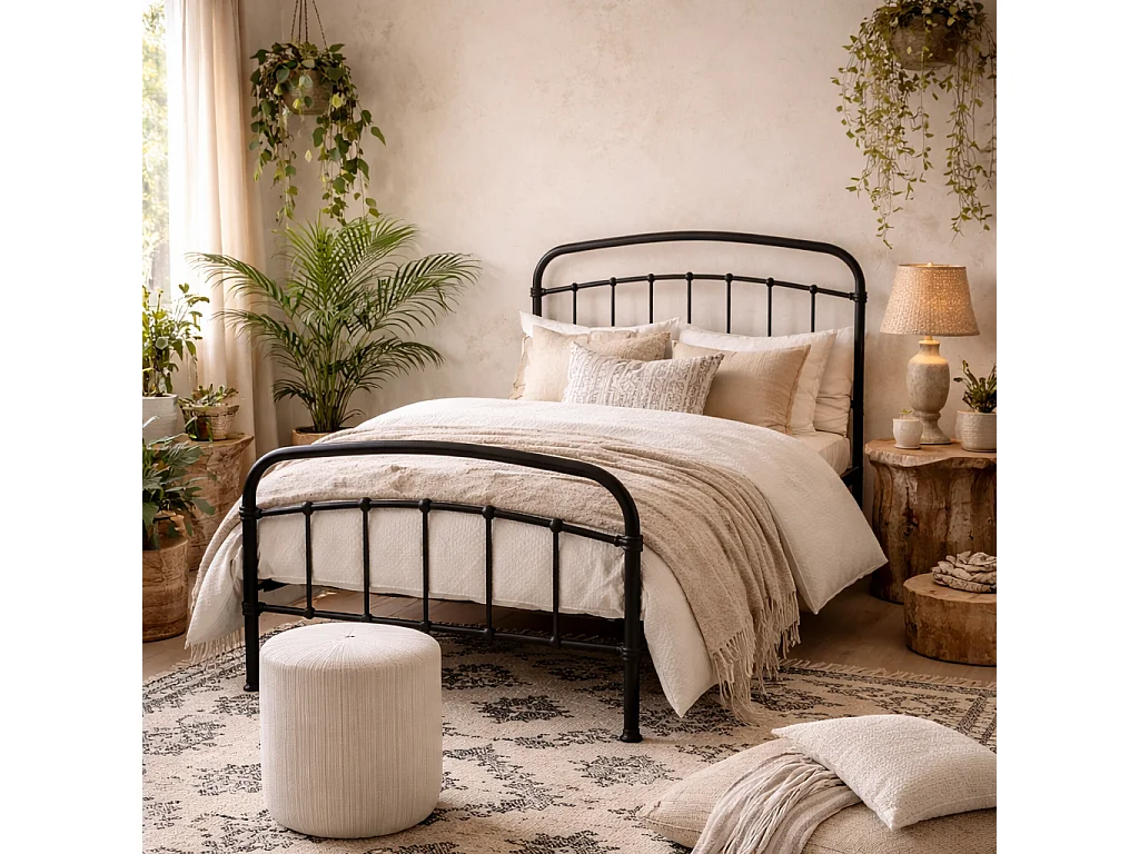 France Black Metal 3ft Single Bed with Headboard and Footboard