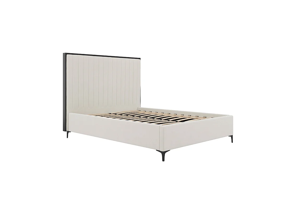 Killarney 6ft Super King Upholstered Bed in Cream Velvet with Black Metal Frame and Tall Ribbed Headboard