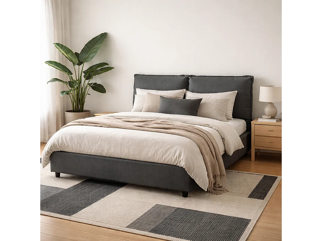 Wexford Deep Grey Linen 6ft Super King Upholstered Bed Pillow Headboard