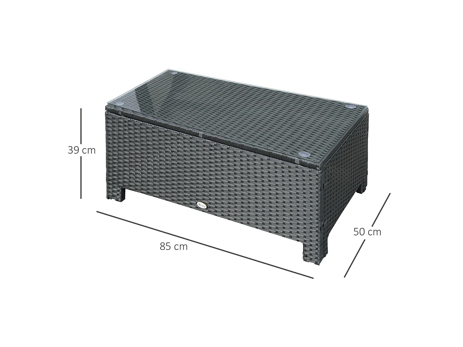 Niyo Black Rattan Rectangular Outdoor Coffee Table with 5mm Tempered Glass Top