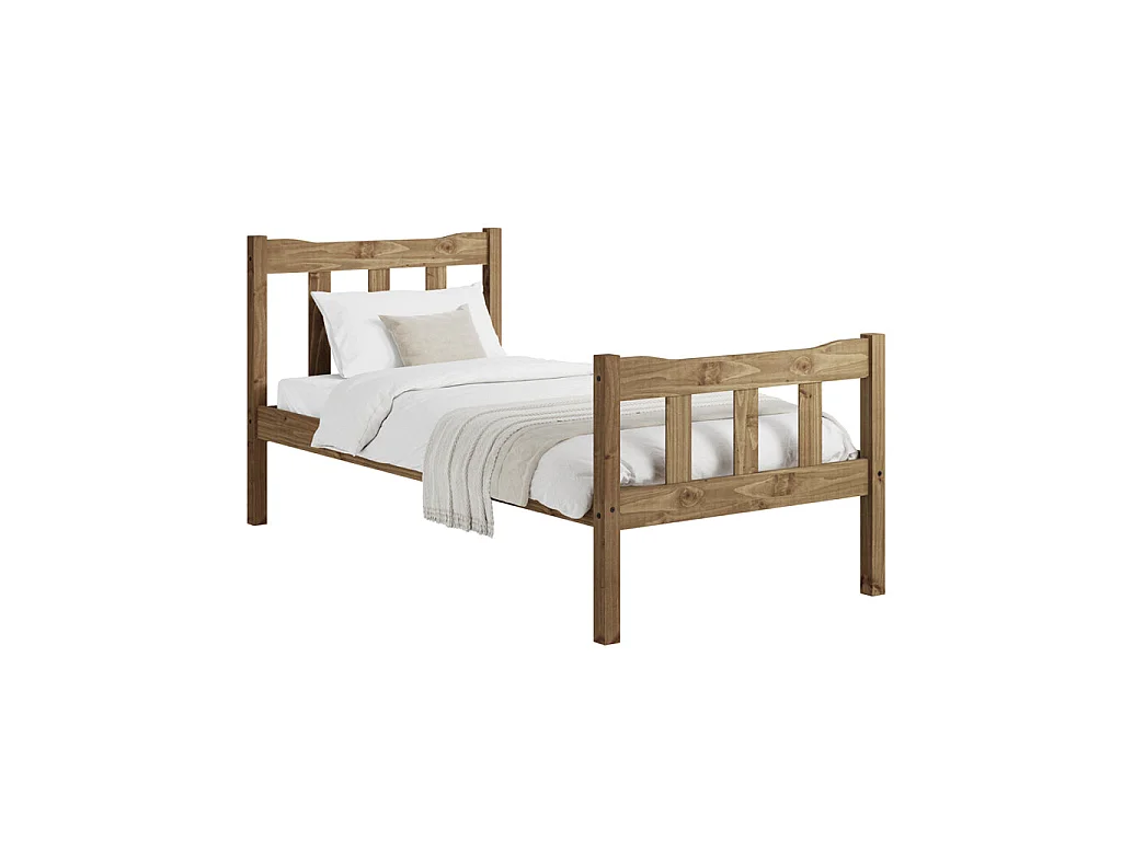 Tralee Brown 3ft Single Pine Bed with Slatted Headboard and Footboard