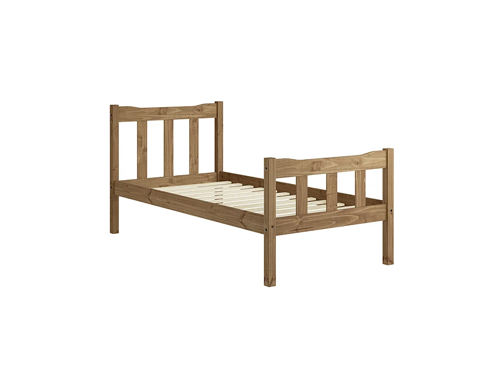 Tralee Brown 3ft Single Pine Bed with Slatted Headboard and Footboard