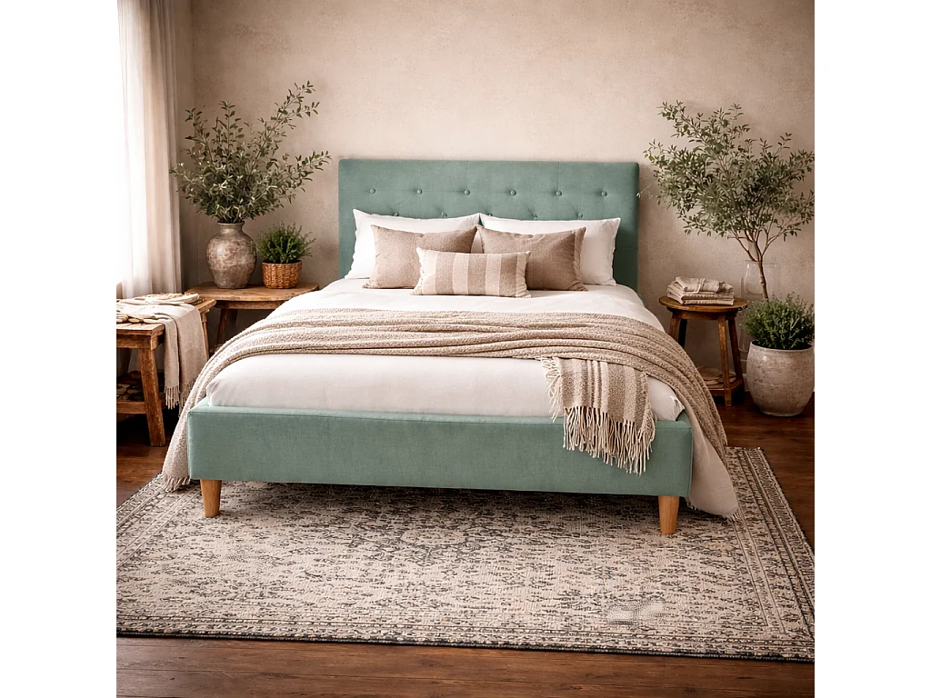 Kinsale 4ft6 Double Bed Soft Aqua Velvet Tufted Headboard and Footboard