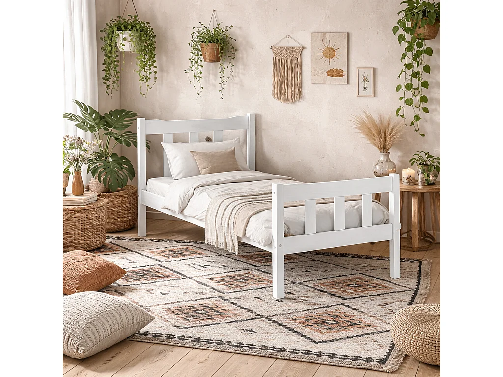 Tralee White Washed Pine 3ft Single Bed with Slatted Headboard and Footboard