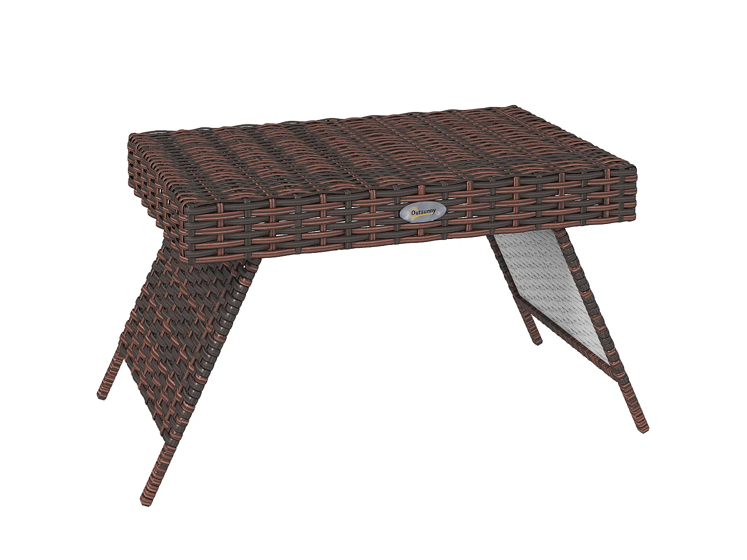 Fihaso 60cm Brown Rattan Style Folding Outdoor Bistro Side Table with Galvanised Steel Frame