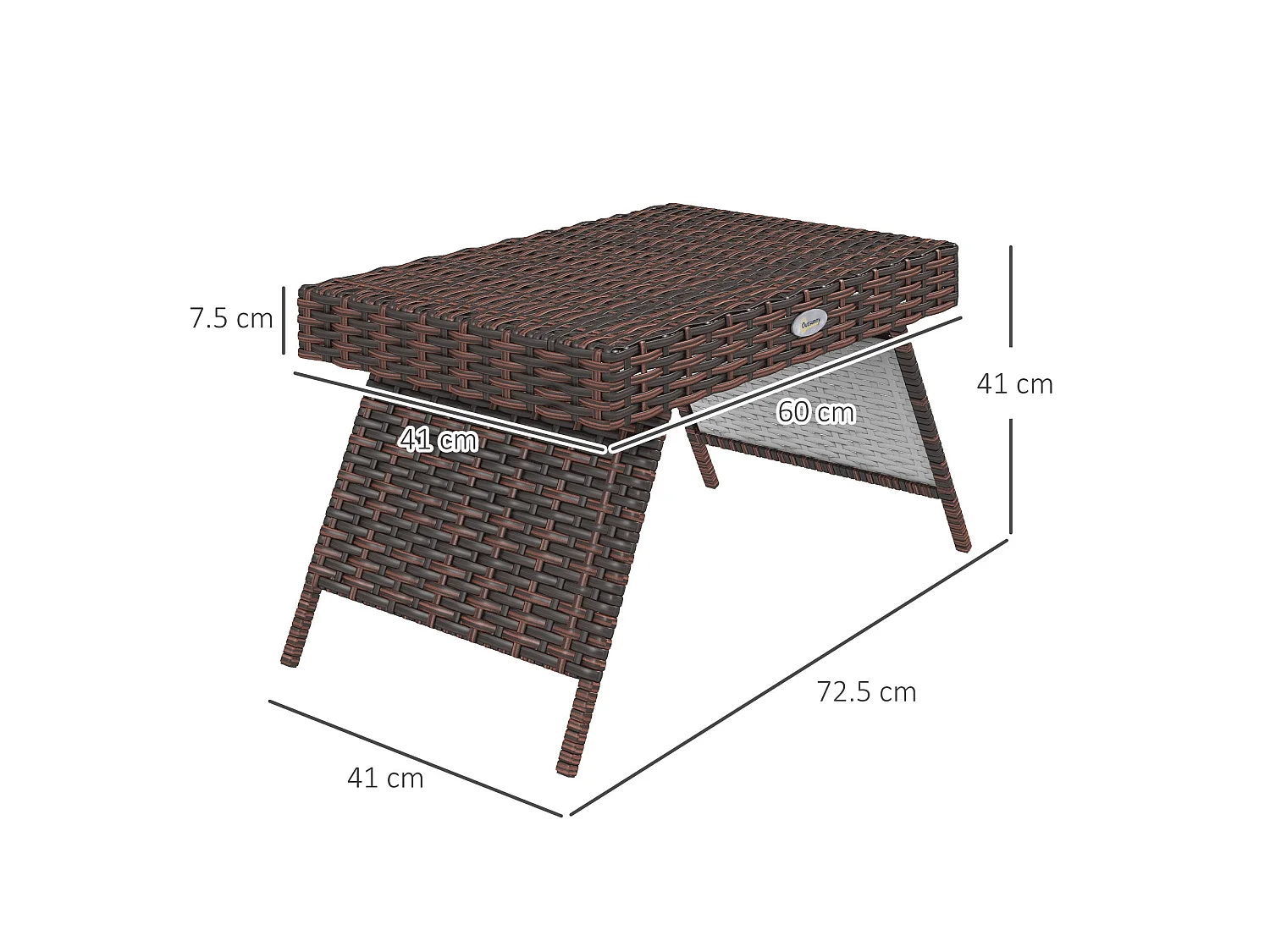 Fihaso 60cm Brown Rattan Style Folding Outdoor Bistro Side Table with Galvanised Steel Frame