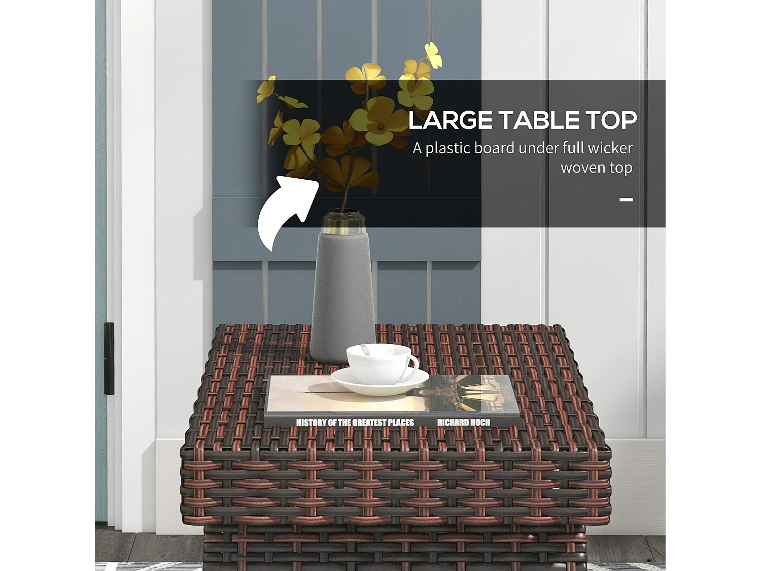 Fihaso 60cm Brown Rattan Style Folding Outdoor Bistro Side Table with Galvanised Steel Frame