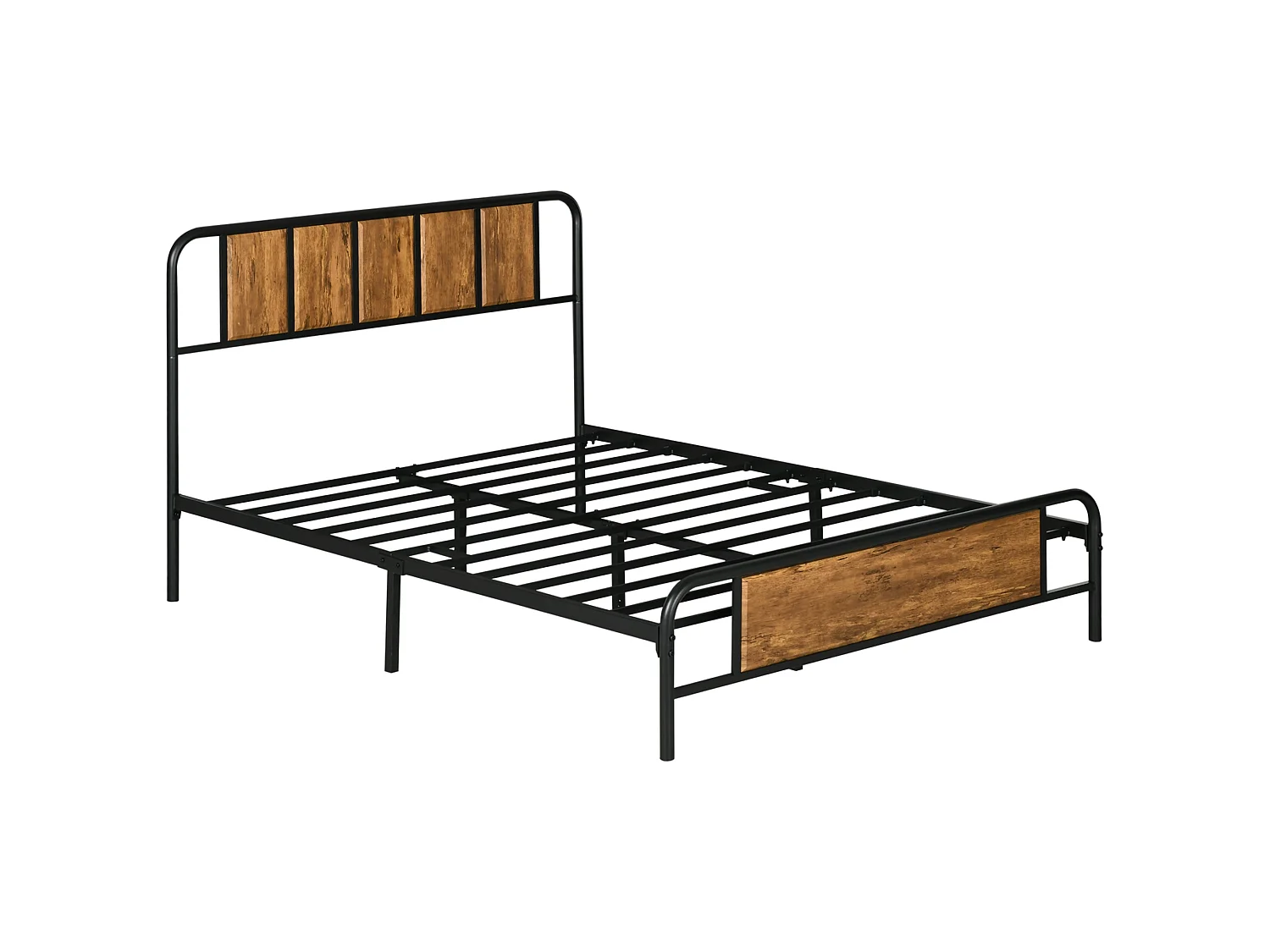 Hawatti 4FT6 Industrial Double Bed Frame Wood Effect Headboard and Footboard Steel Slatted Base