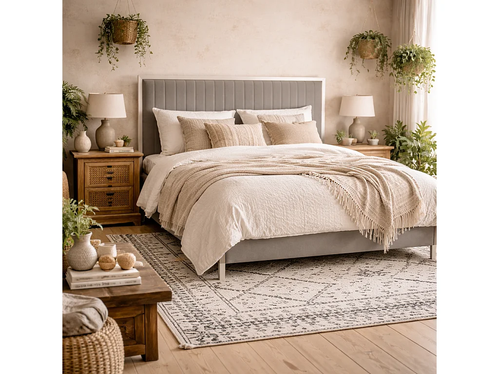 Killarney Mink Velvet 5ft King Size Bed Tall Ribbed Headboard