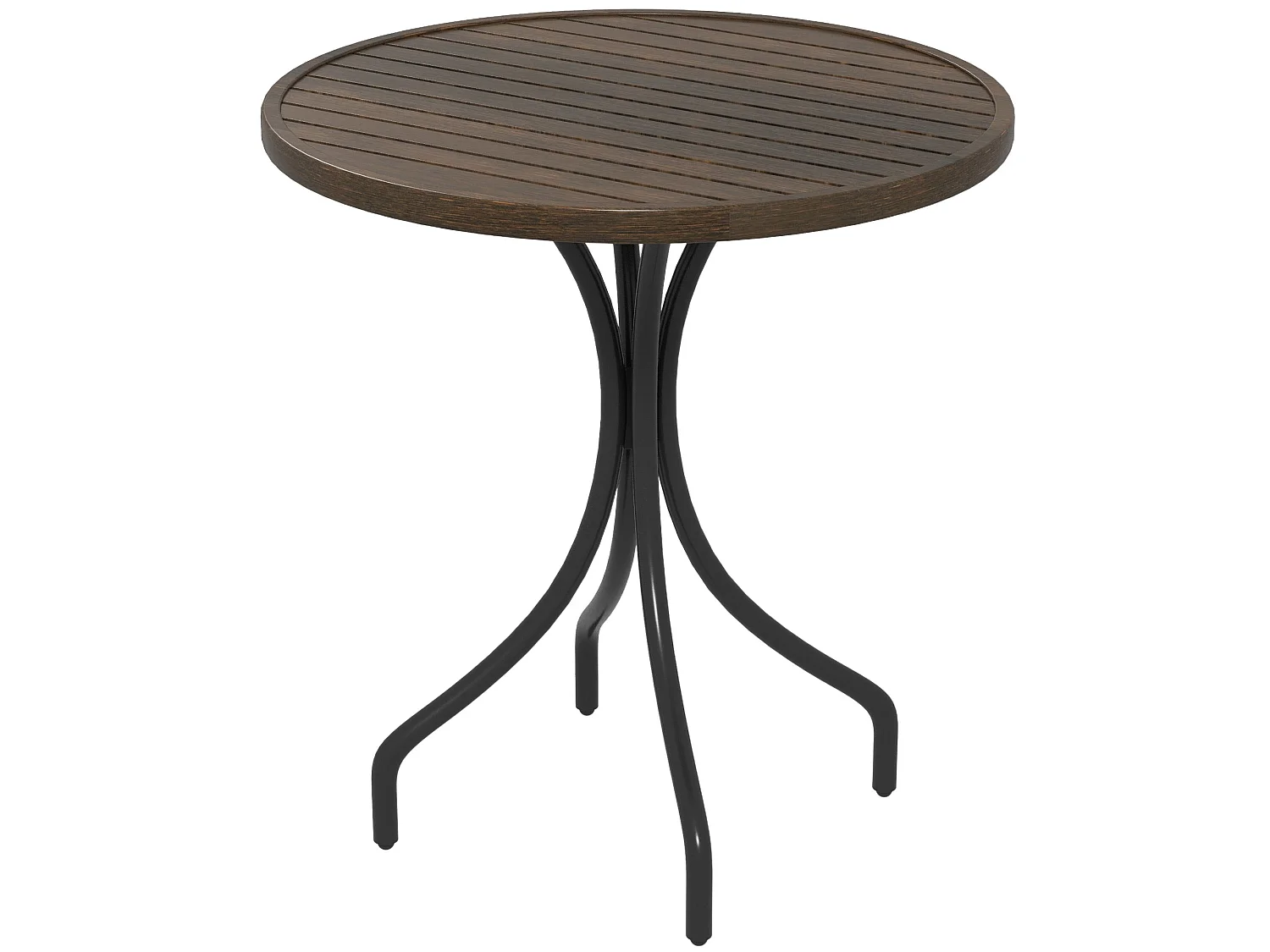 Rabasu 66cm Round Galvanised Steel Bistro Table Brown Wood Grain Top