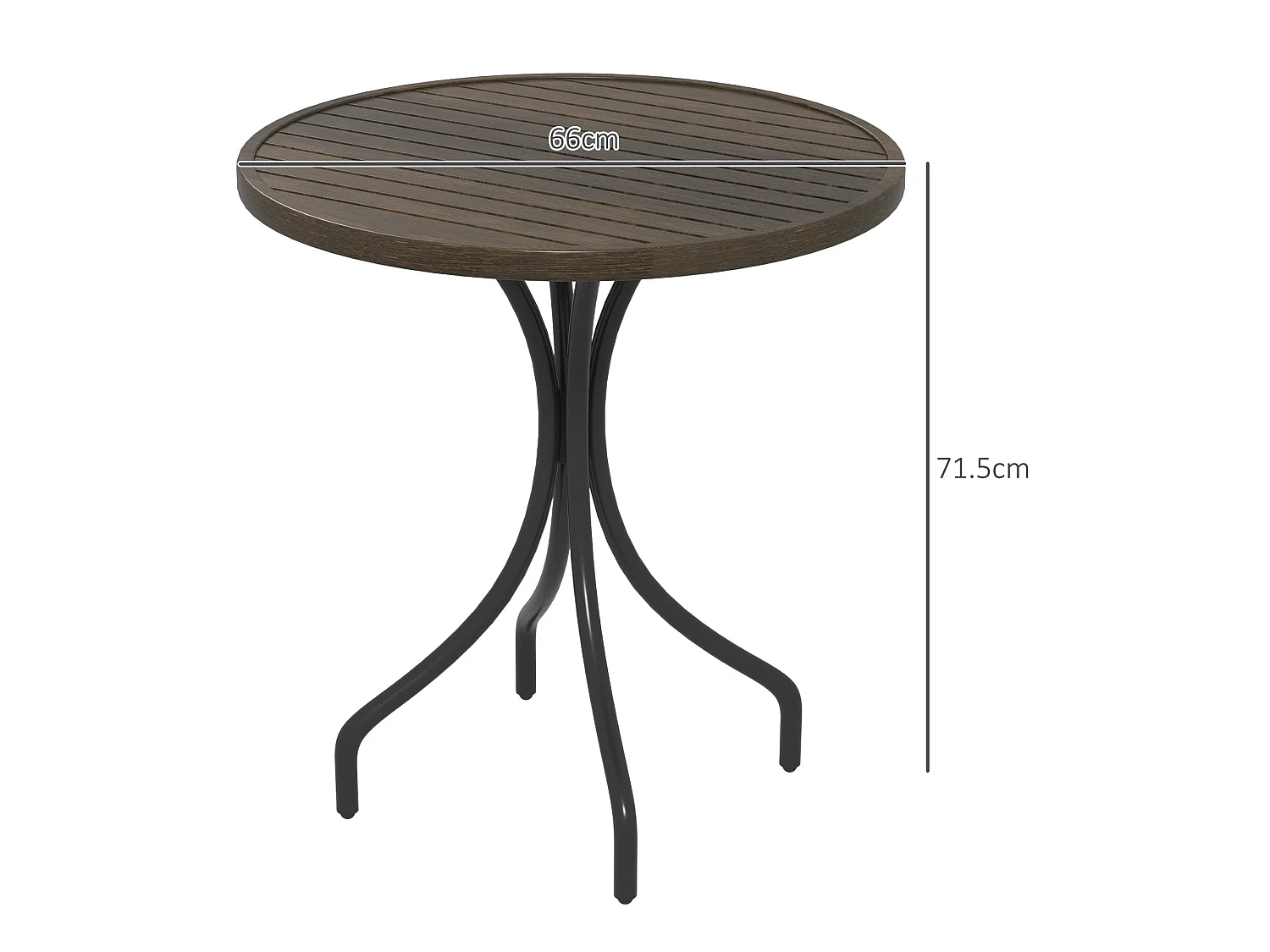 Rabasu 66cm Round Galvanised Steel Bistro Table Brown Wood Grain Top