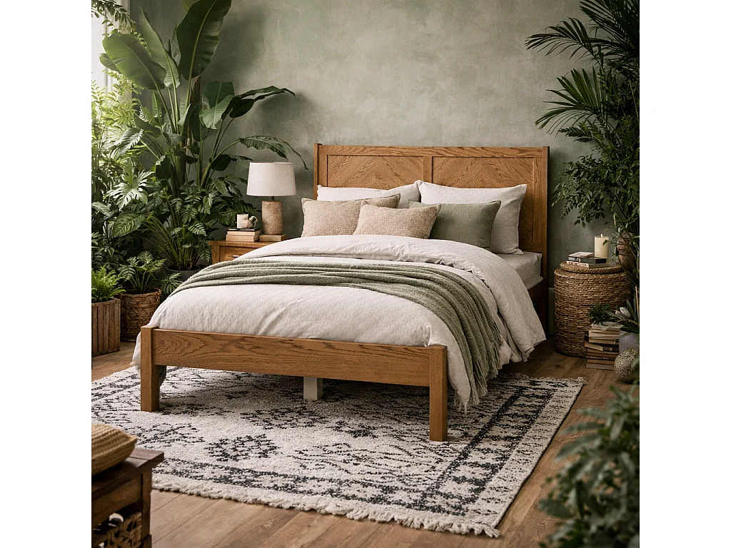 Dungarvan Chevron Natural Wood 4ft6 Double Bed with Headboard