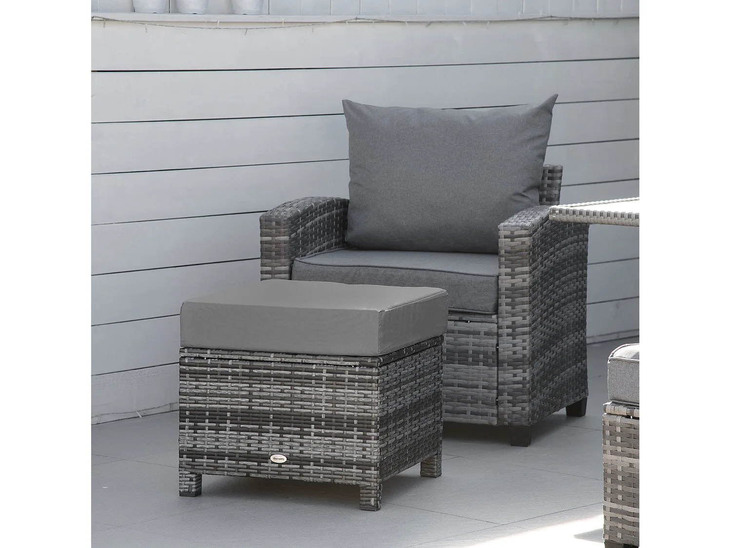 Kadone Halu Grey Rattan Style Square Outdoor Footstool with Cushioned Top