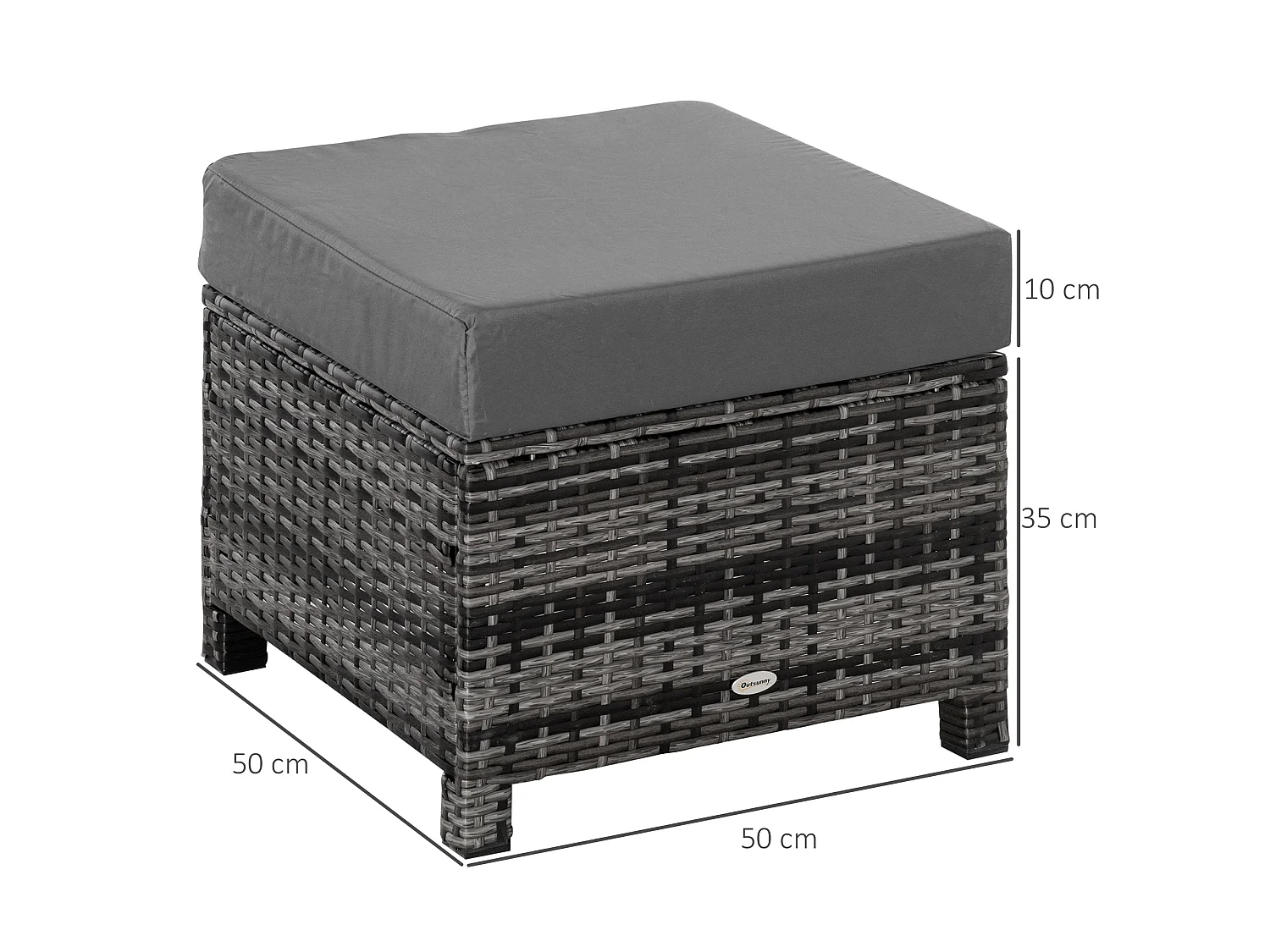 Kadone Halu Grey Rattan Style Square Outdoor Footstool with Cushioned Top