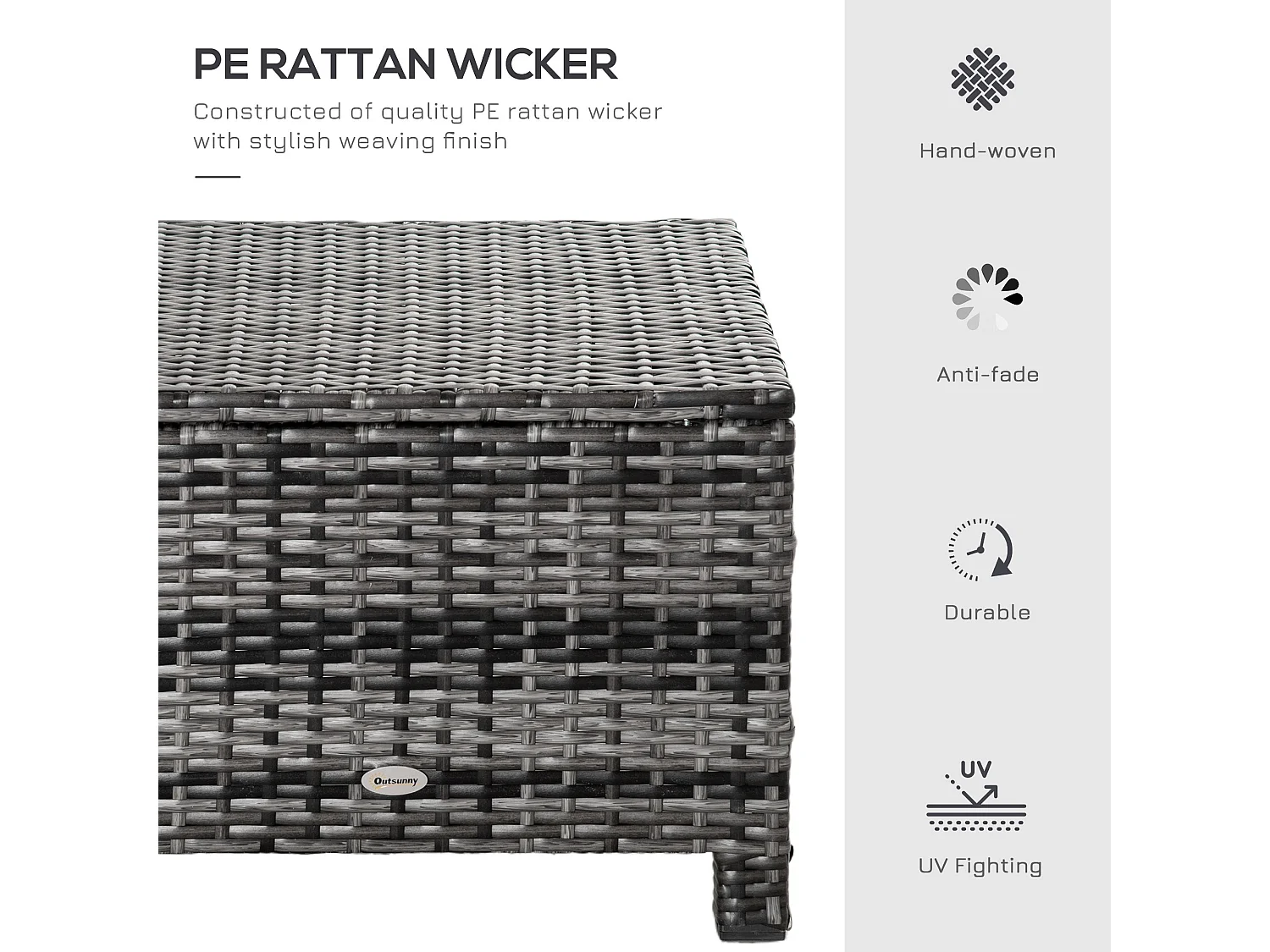 Kadone Halu Grey Rattan Style Square Outdoor Footstool with Cushioned Top