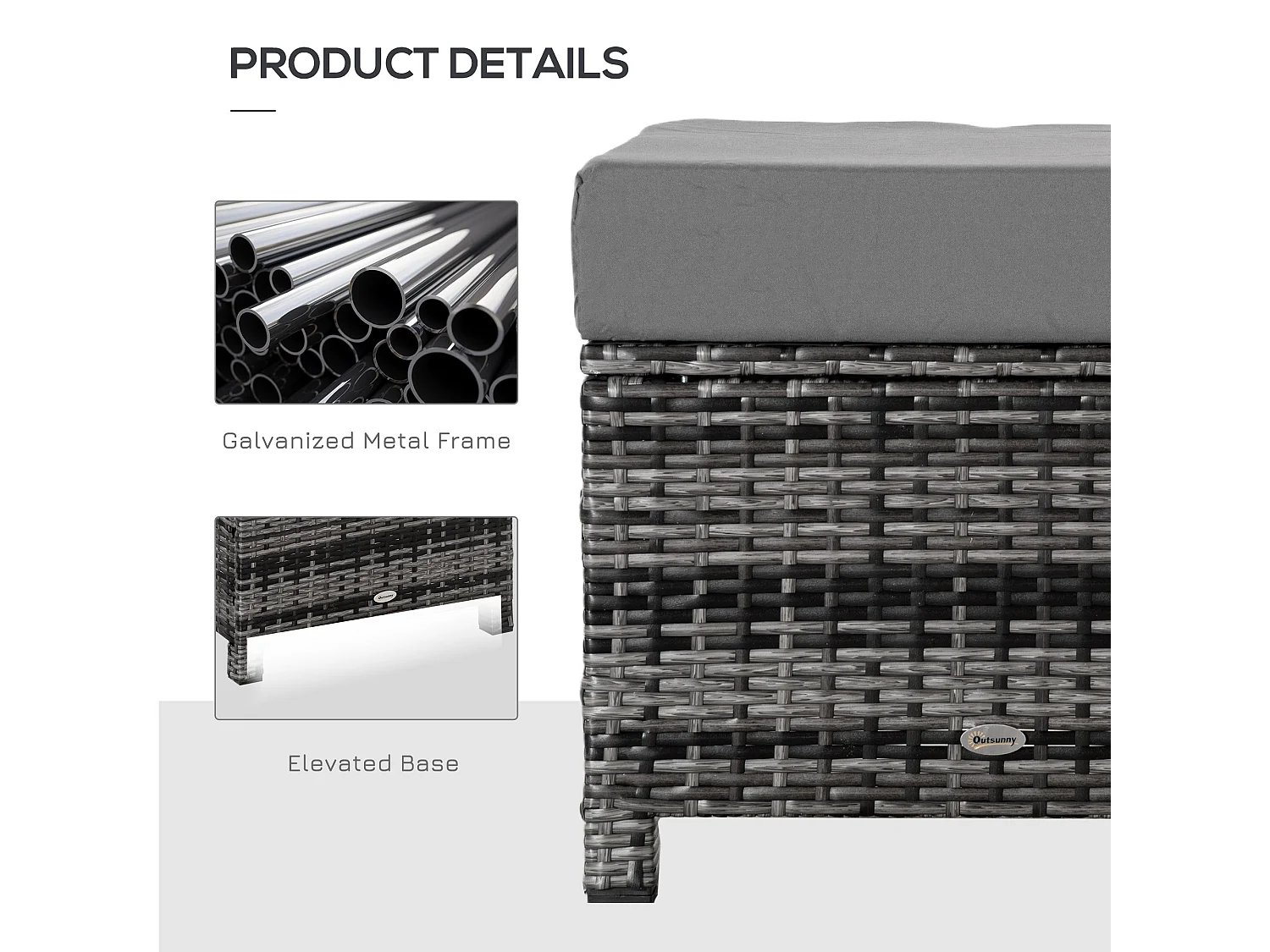 Kadone Halu Grey Rattan Style Square Outdoor Footstool with Cushioned Top