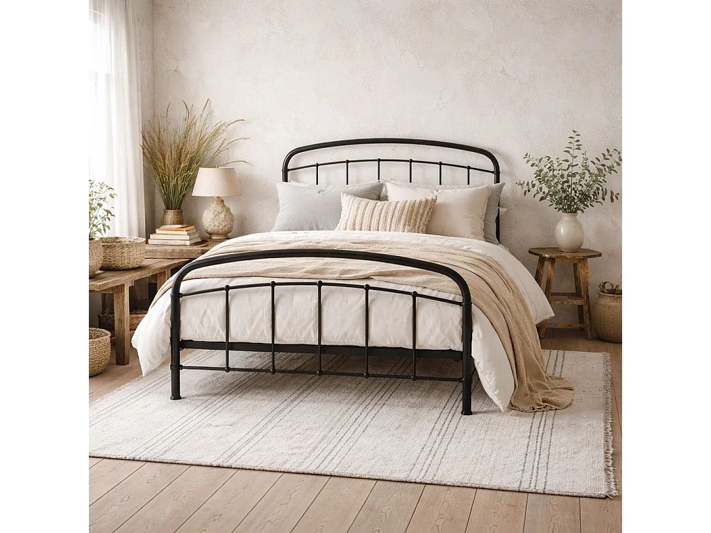 France Black Metal 5ft King Size Bed with Headboard and Footboard