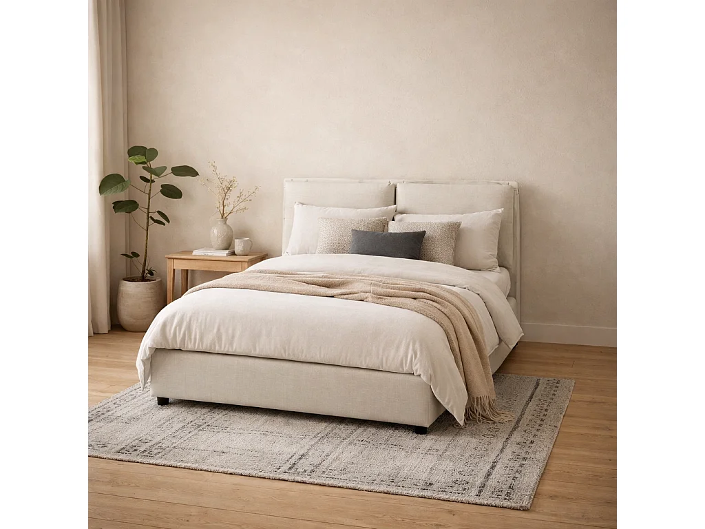Wexford Ivory Linen Upholstered Double Bed 4ft6 with Pillow Headboard