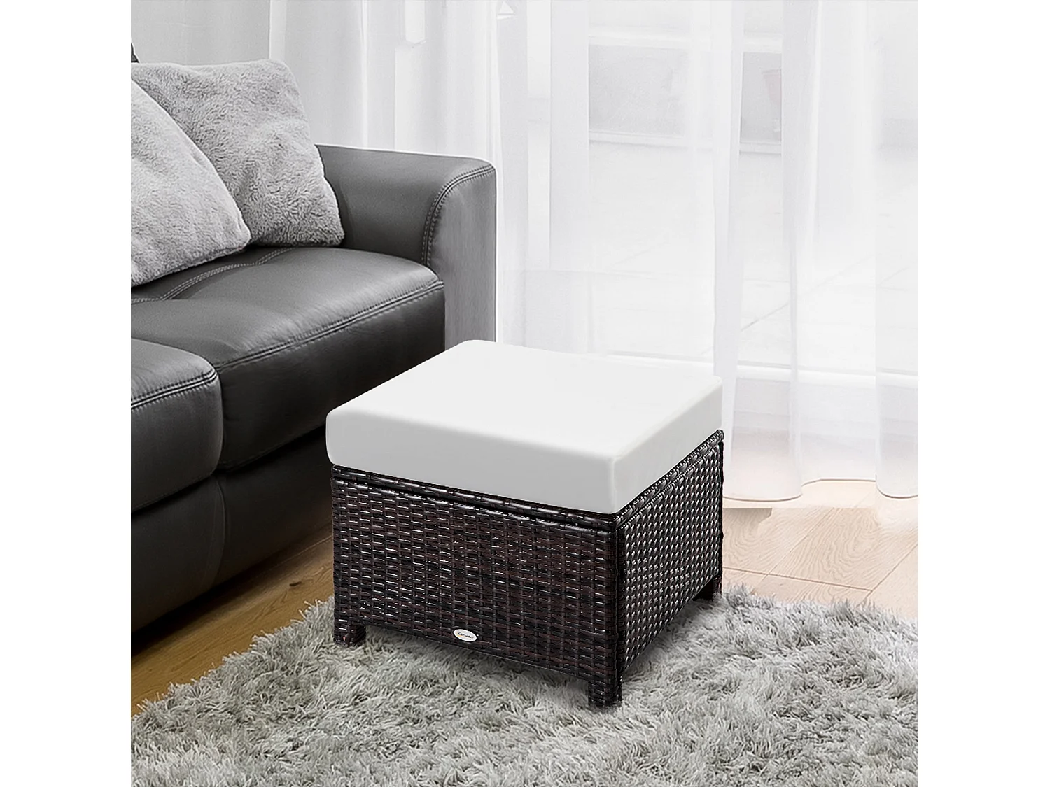 Molo Brown Rattan Square Outdoor Footstool with Padded Removable Cover Cushion