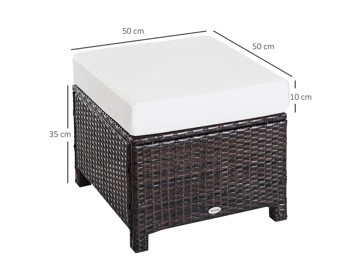 Molo Brown Rattan Square Outdoor Footstool with Padded Removable Cover Cushion