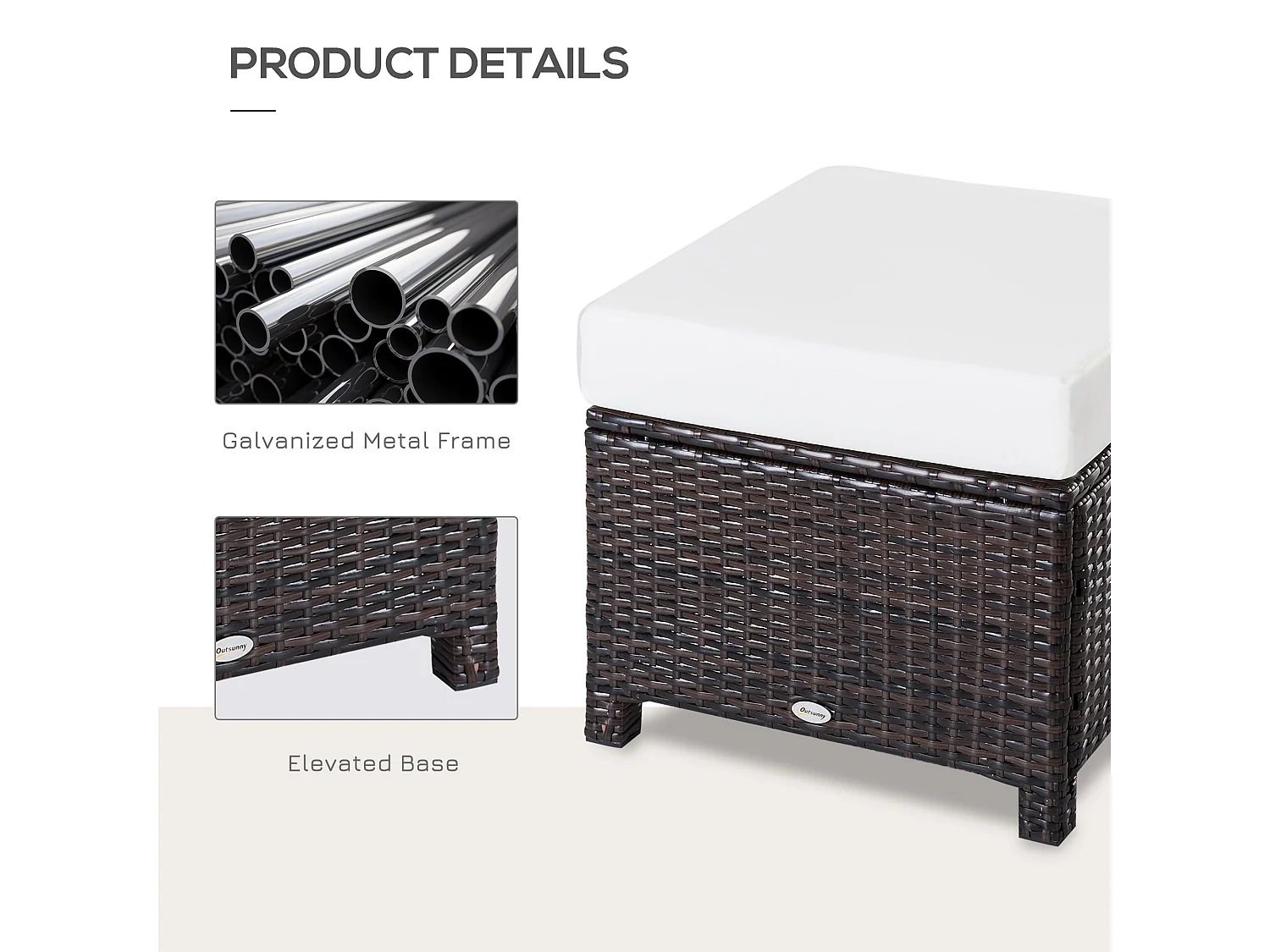 Molo Brown Rattan Square Outdoor Footstool with Padded Removable Cover Cushion