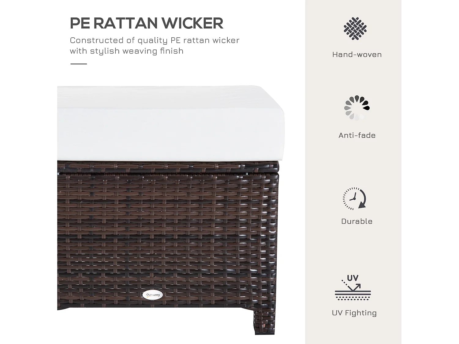 Molo Brown Rattan Square Outdoor Footstool with Padded Removable Cover Cushion