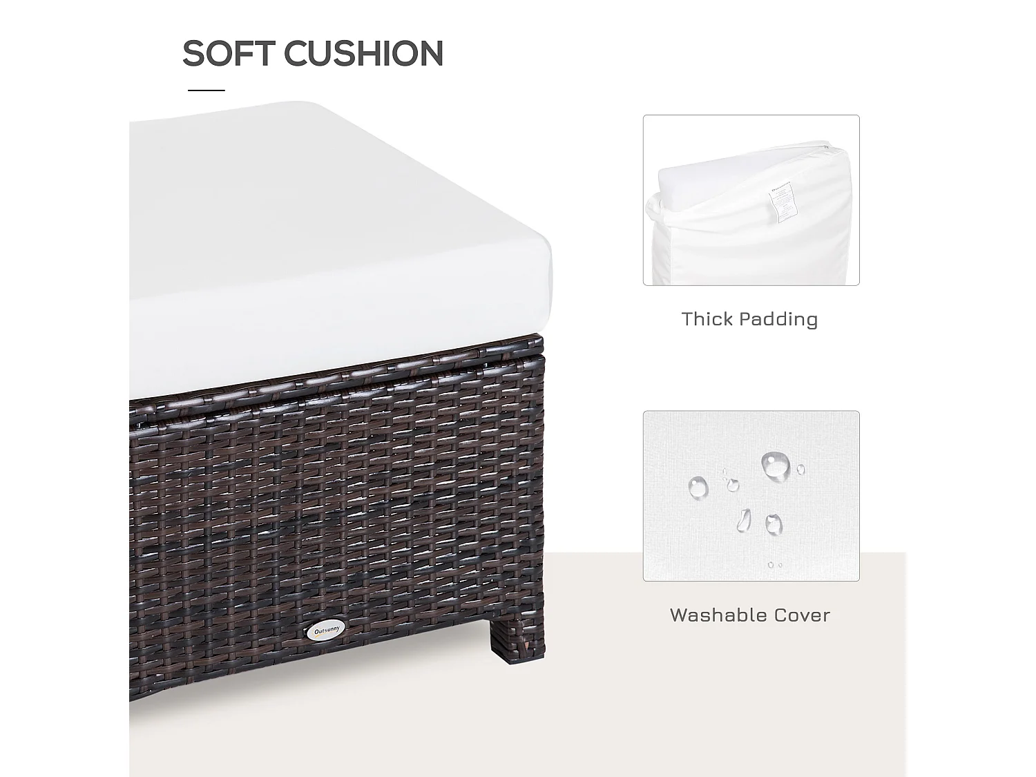 Molo Brown Rattan Square Outdoor Footstool with Padded Removable Cover Cushion