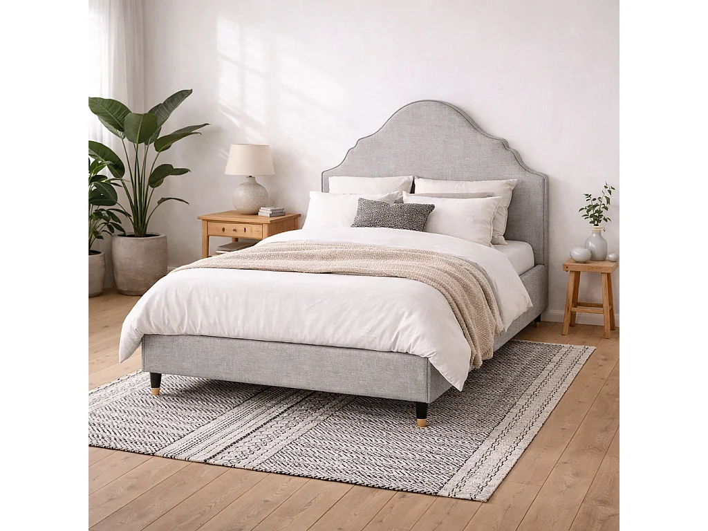Princeton Light Grey Linen Blend 4ft6 Double Bed with Retro Headboard
