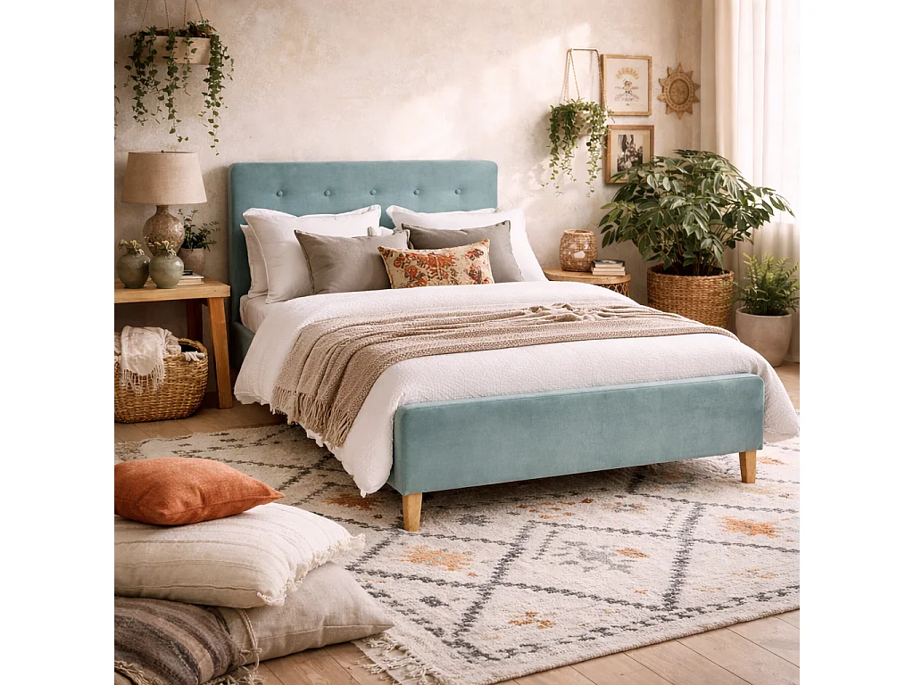 Kinsale Soft Aqua Blue King Size Bed 5ft Tufted Velvet Headboard and Footboard