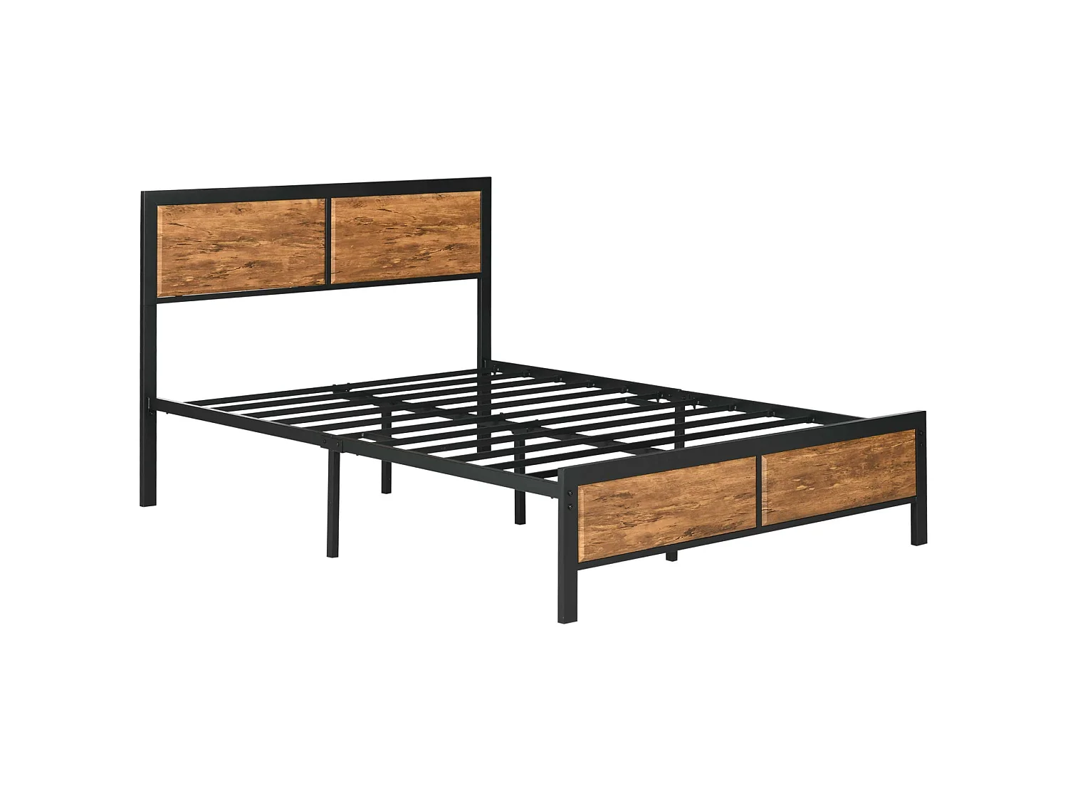 Sohala 4FT6 Industrial Metal Double Bed Frame with Headboard Footboard and Under Bed Storage