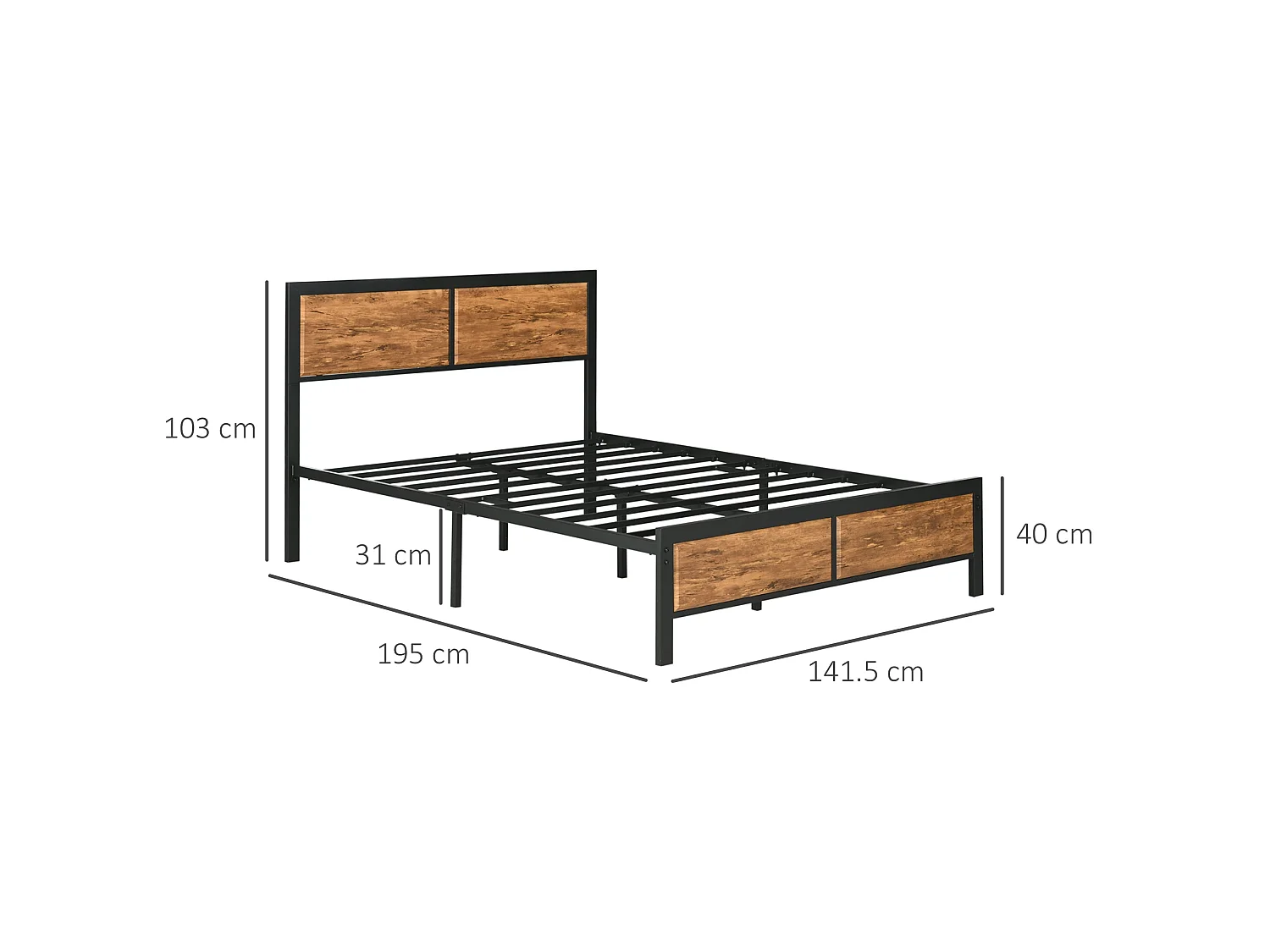 Sohala 4FT6 Industrial Metal Double Bed Frame with Headboard Footboard and Under Bed Storage