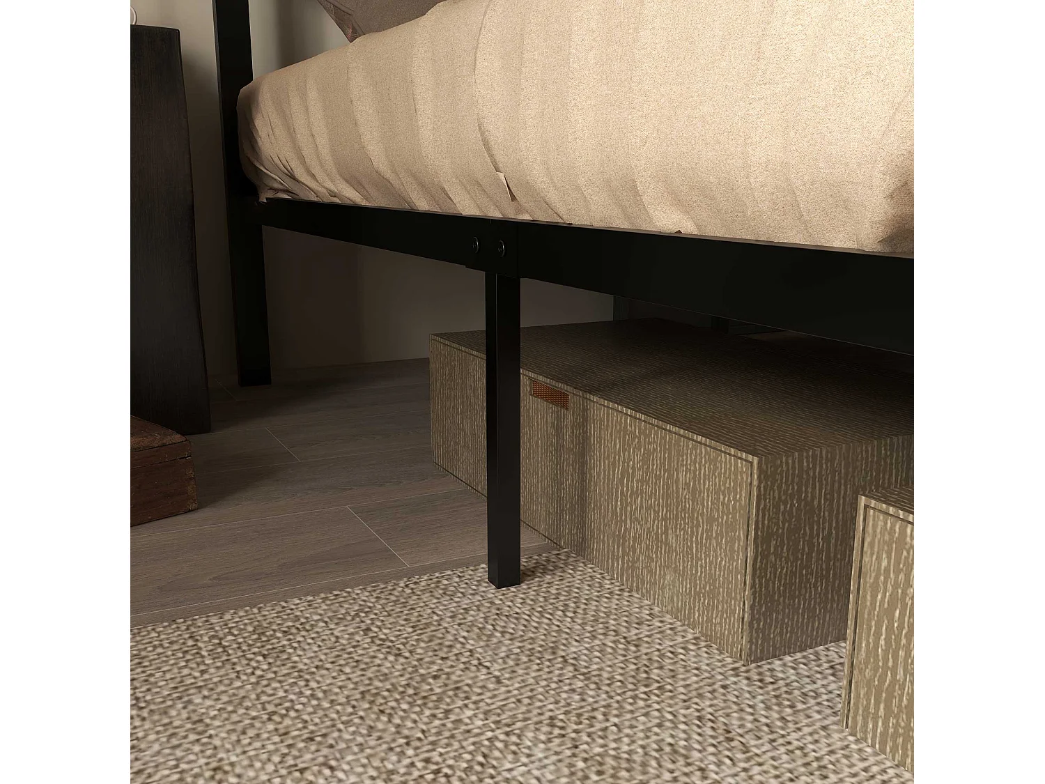 Sohala 4FT6 Industrial Metal Double Bed Frame with Headboard Footboard and Under Bed Storage