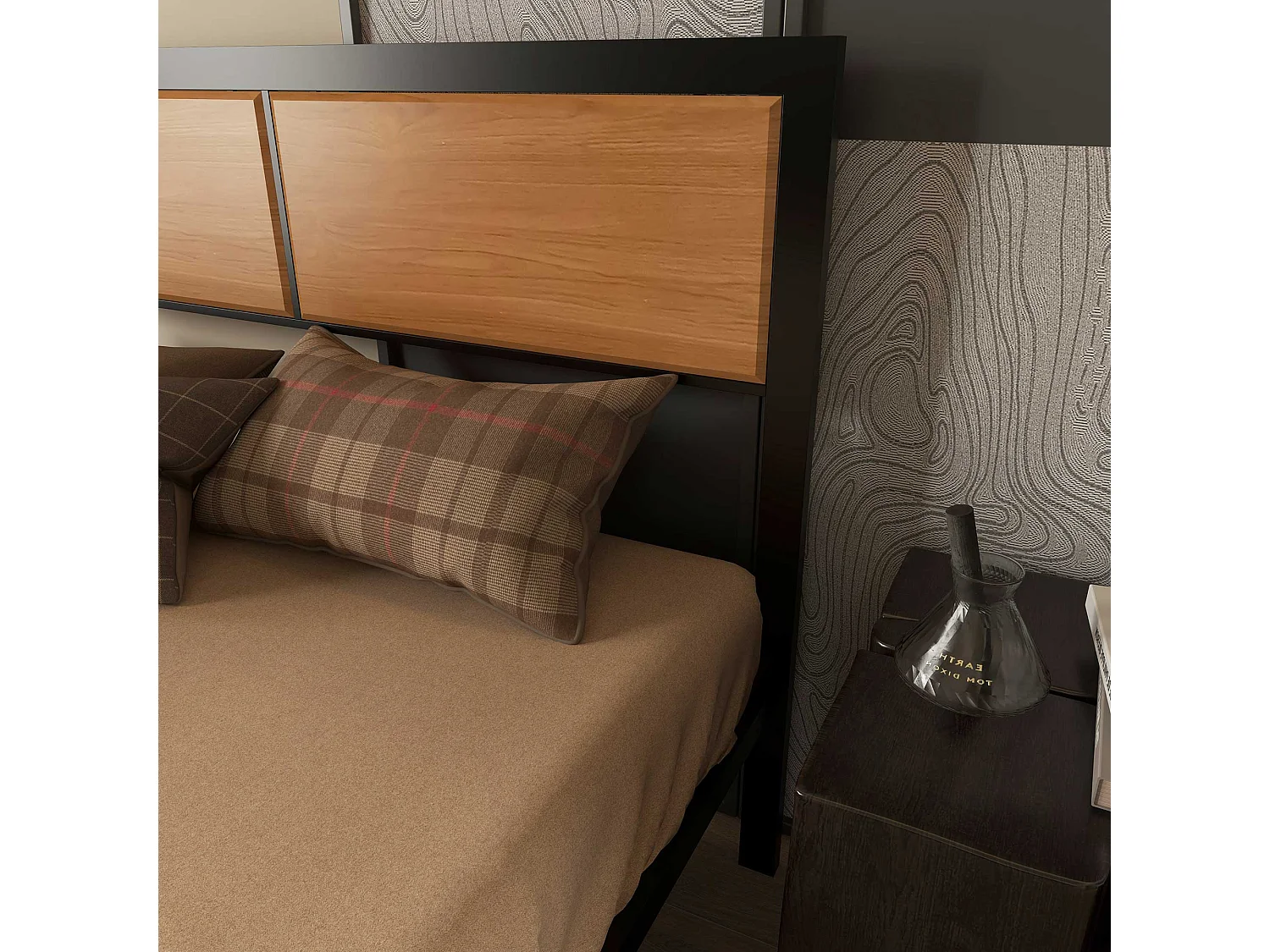 Sohala 4FT6 Industrial Metal Double Bed Frame with Headboard Footboard and Under Bed Storage