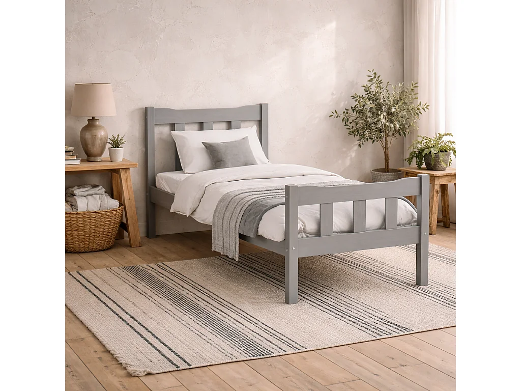 Tralee Grey Washed Pine 3ft Single Bed with Panelled Headboard and Footboard