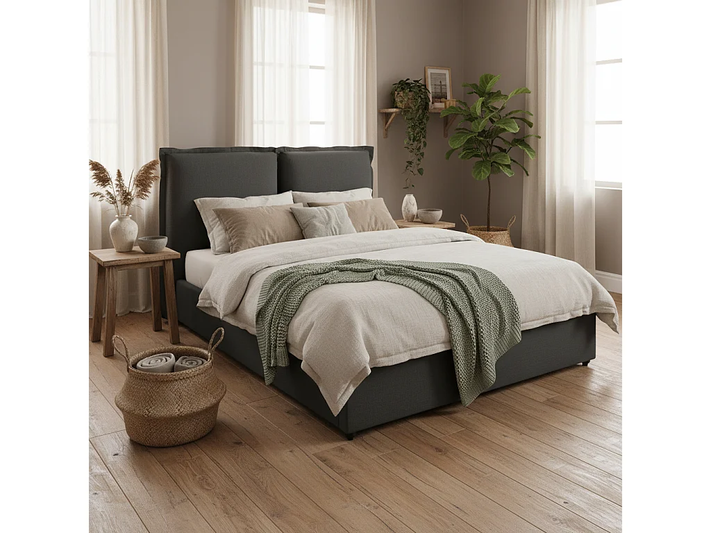 Wexford 4ft6 Double Bed Deep Grey Linen Upholstered Padded Pillow Headboard